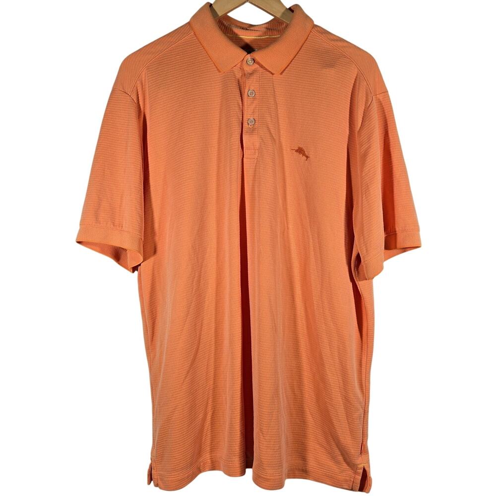Tommy Bahama‎ IslandZone Orange Striped Polo Shirt XL TG Mens Short Sleeve